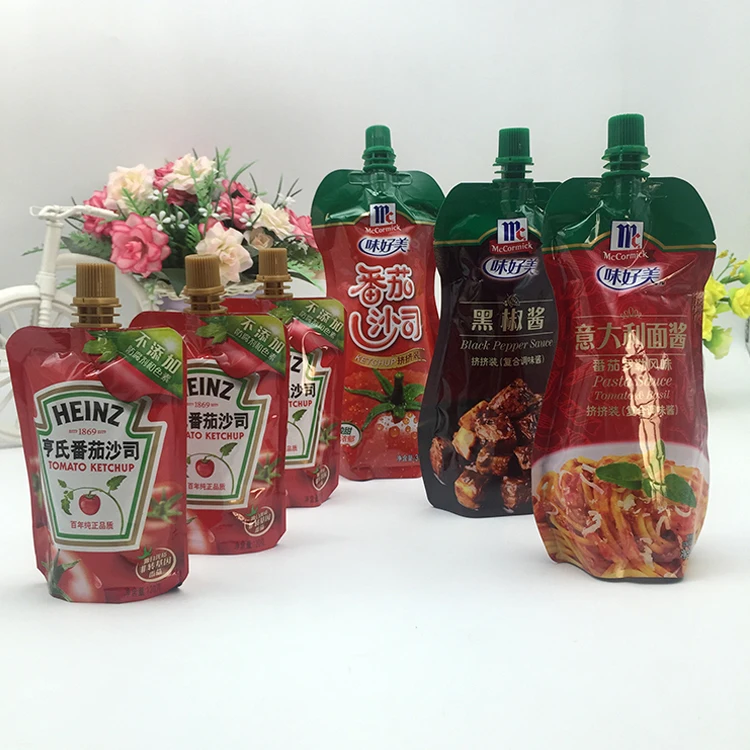 New Style Sauce Plastic Packaging Pouch,Ketchup Spout Pouch Packaging
