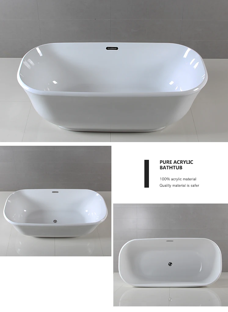 Waltmal Vanity Art Shallow Solid Surface Freestanding Acrylic Bathtub