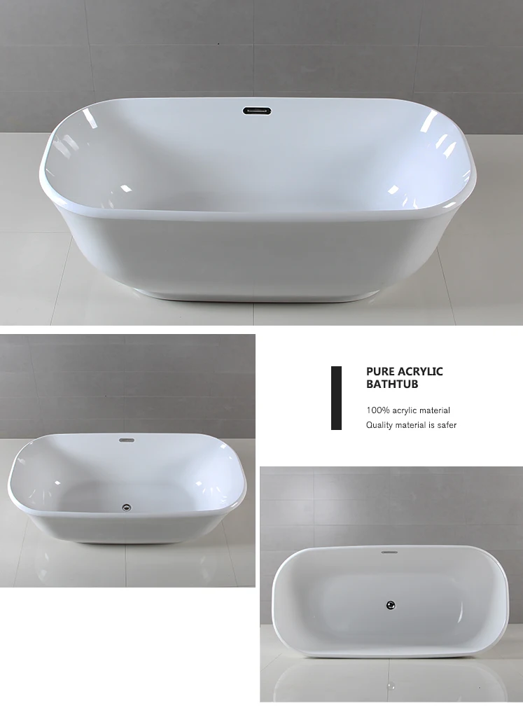 Waltmal Vanity Art Shallow Solid Surface Freestanding Acrylic Bathtub With Drain and Overflow