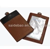 embossed genuine leather baggage tag with windows