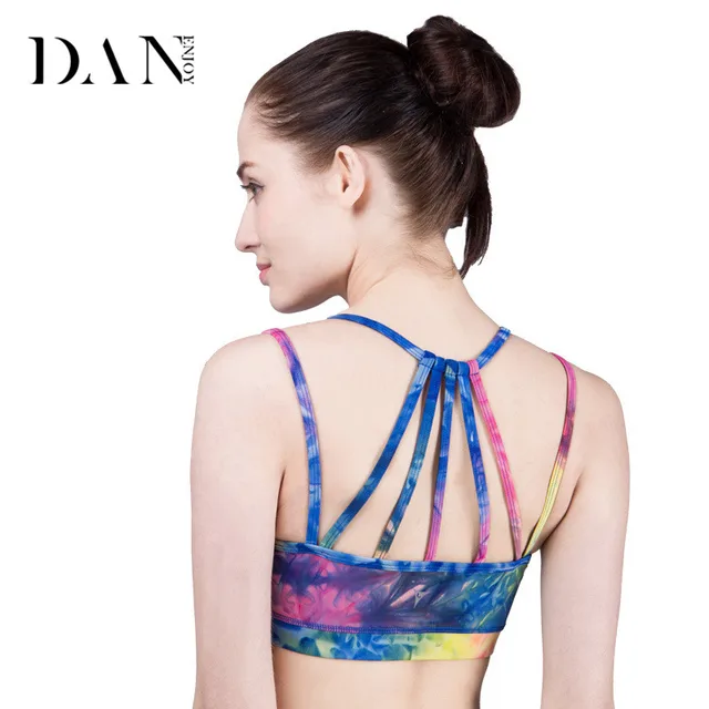 Stylish Tie-Dyed Colorful Strappy Running Fitness Shockproof No Rims Gym Bra Girls Professional Sports Crop Top