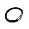 New Style Genuine Woven Leather Cord Band Stainless Steel Magnetic Snap-In Locking Bayonet Clasp Mens Bracelet