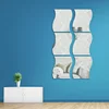 Home decorative wave wall glass mirror tiles with self adhesive sticker 20x40cm