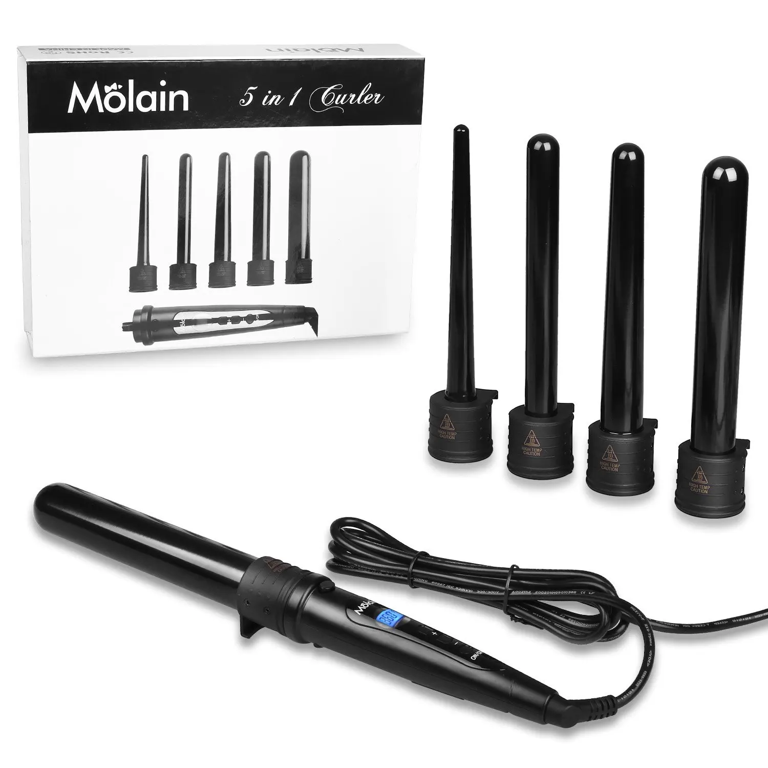 buy molain 5 in 1 curling irons wand lcd display tourmaline