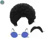 Men Round Hippy Hippie Afro Wig Sunglasses Tash 1970s Fancy Dress Costume Glasses QCG-2014