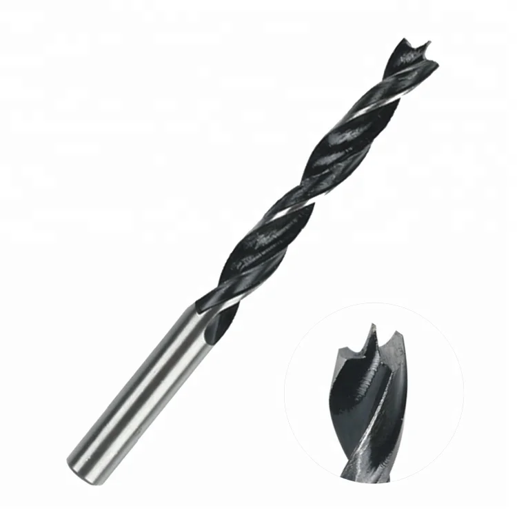 Carbon Steel Rolled Brad Point Wood Drill Bit For Wood Precision Spur Point Stubby Woodworking