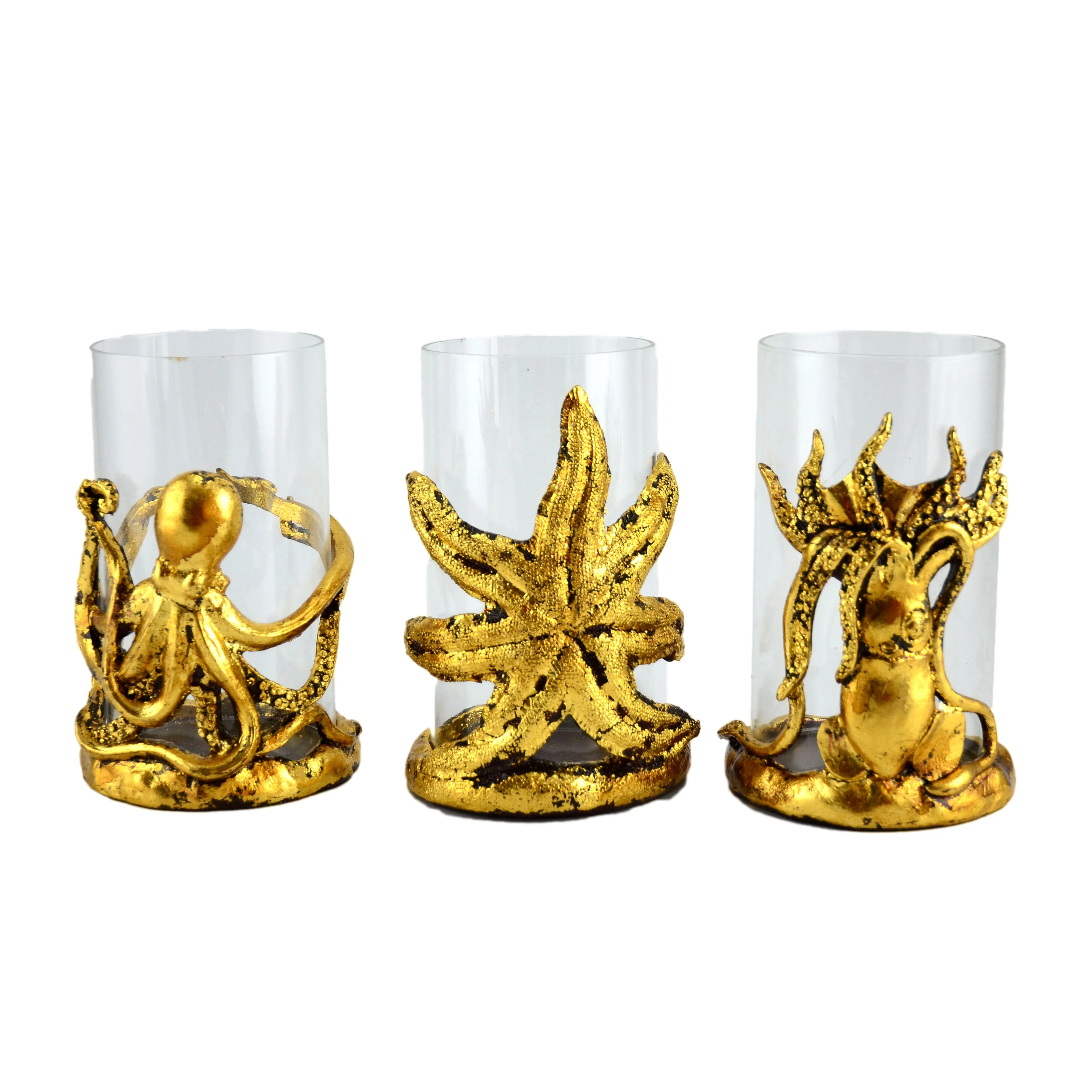 Glass Candle Holder Gold Maple Leaf Shaped Resin Base Home Decor manufacture