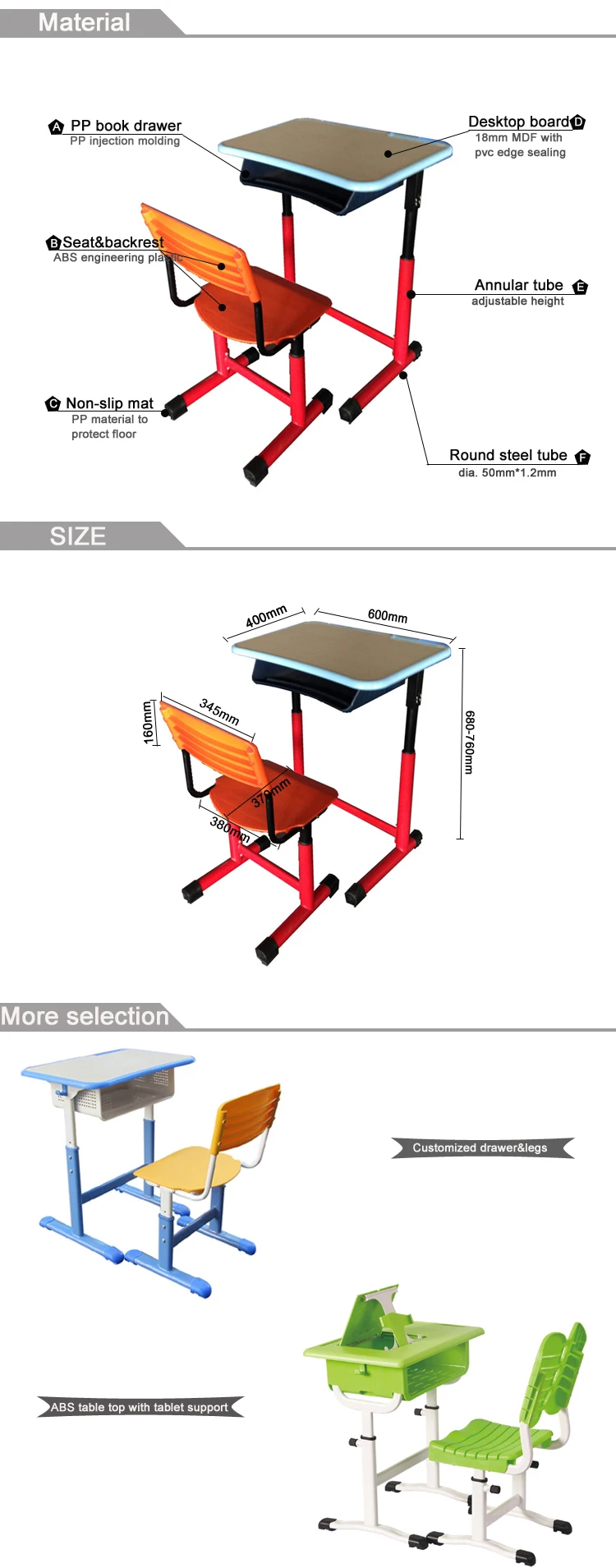 Primary Metal Frame School Desk With Multiple Dimensions For