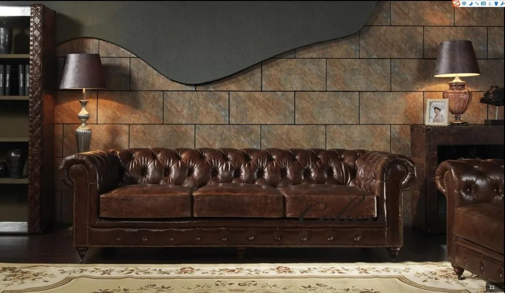 Top Quality Leather Long 3 Seaters Vintage Chesterfield Leather Sofa ...