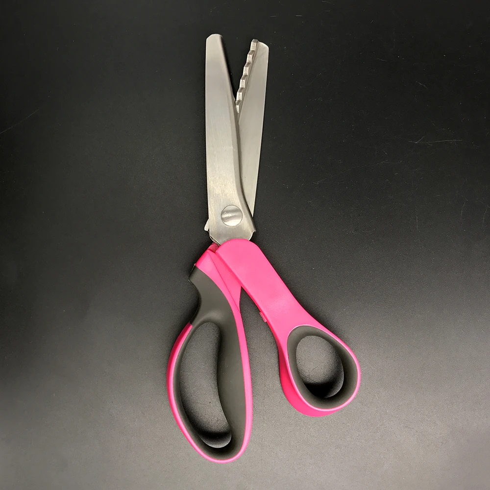 Metal Blades Plastic Rubber Left Handed Zigzag Scissors Sewing Pinking