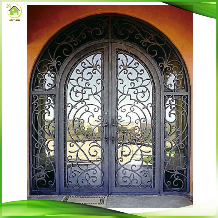 דלתות כניסה כפולות עכשווי ברזל יצוק סגלגל זכוכית זול