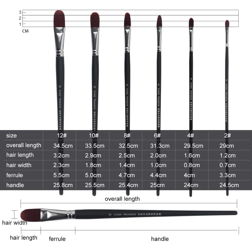 Artist Filbert Paint Brush Set 6 Pieces For Gouache,Acrylics,Oil