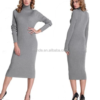 grey ribbed dress long sleeve