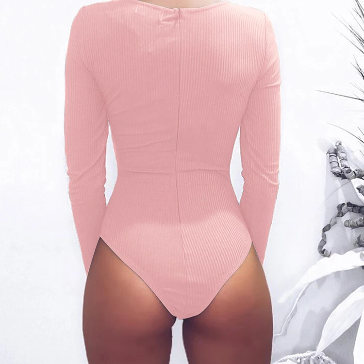 Crotch Snap Button Full Sleeves Deep Vneck Front Ruched Elastic Knot