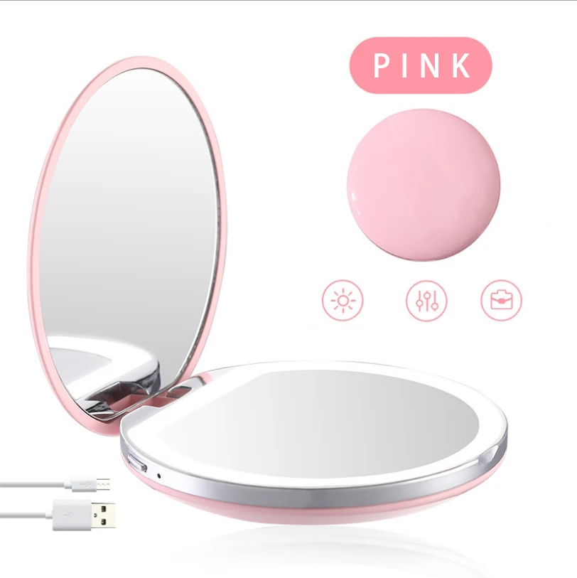 Portable Handheld Travel Pocket Round Led Makeup Light Mirror Buy