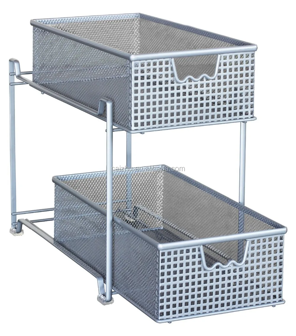 Uncategorized Sliding Storage Baskets two tier mesh sliding cabinet basket organizer drawer silver buy silver