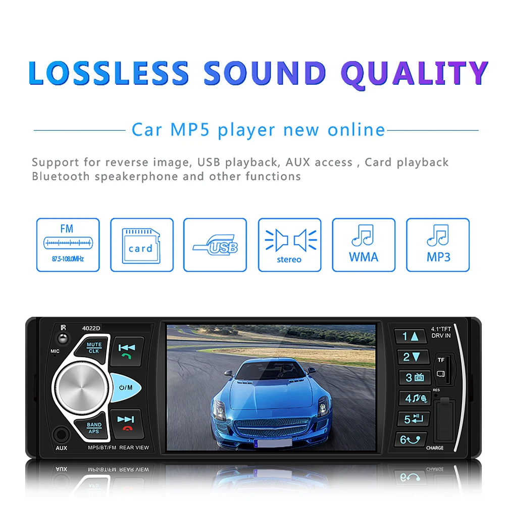Podofo 1 Din Car Radio 4.1" Digital Screen Car Mp3 Player Autoradio