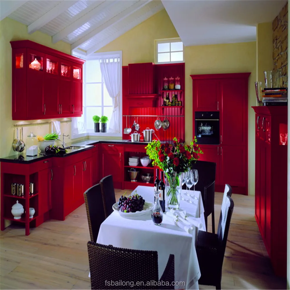 High Gloss Red Kitchen Cabinet With Liquor Basin Cabinet In