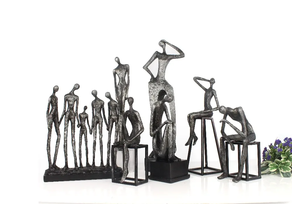 Wholesales Modern Resin Abstract Art Iron Cast Sitting Thinker Figurine For Home Decor supplier