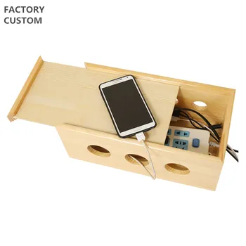Solid Wood Wire Storage Box To Hide Board Line Power Socket