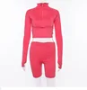 Sexy Solid Top And Pants 2 Pieces Set Women Tight Long Sleeve Top And Tracksuit Shorts Sets Casual Women 2 Pcs Set