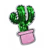 Embroidery green cactus sequins patch of iron on clothing Cute pink fruit applique sew on DIY T shirt & bag embroidered patches