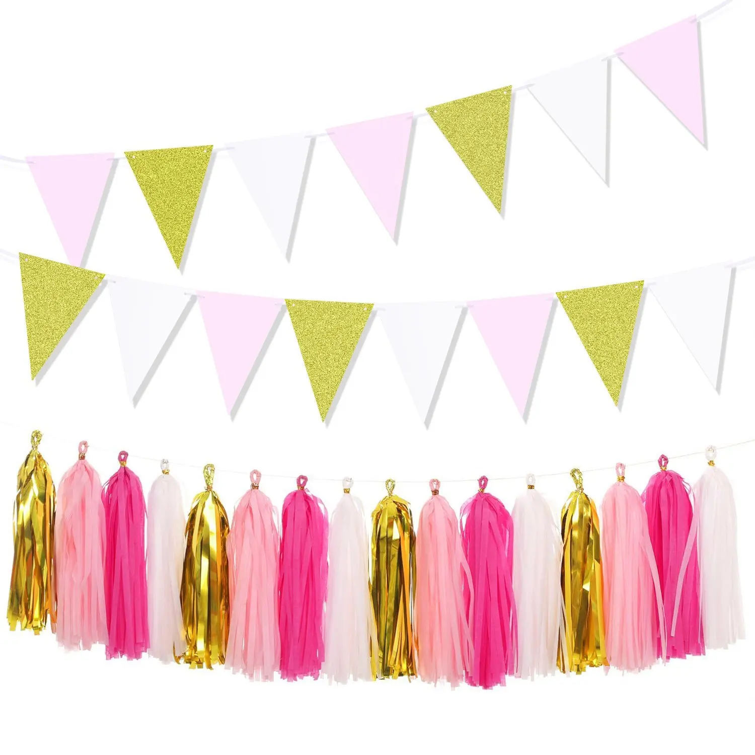pink and gold tassel banner