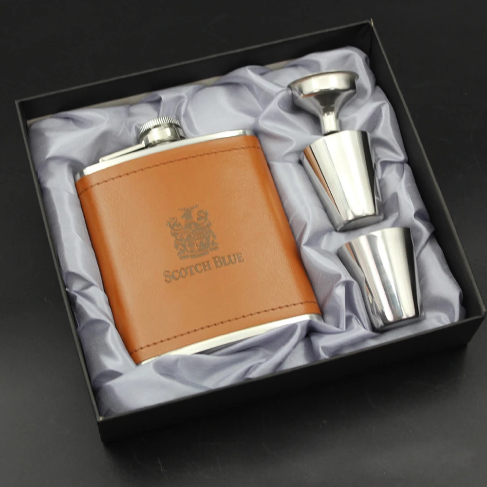 7oz Stainless Steel Jameson Whisky Hip Flask Gift Set With Leather ...