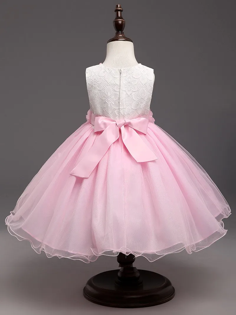 Cute One Piece Pink Flower Girls Party Dresses Kids Wedding Princess ...