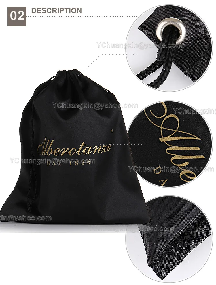 2019 Large Custom Black Silk Satin Hair Extension Packaging Pouch Bags ...