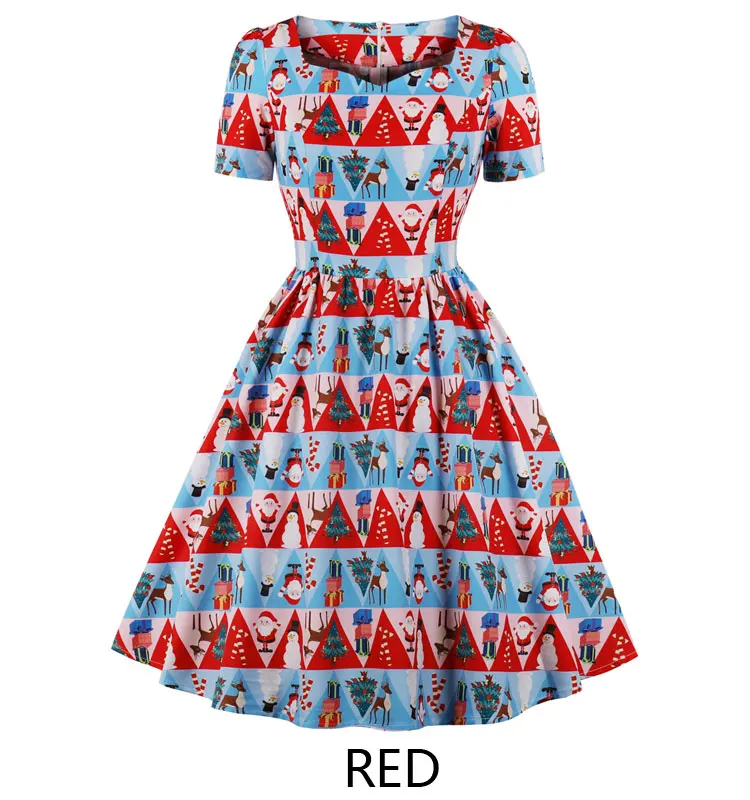 Women Fashion Casual Knee Length Short Sleeve Christmas Red Print Summer Tunic Vintage Hepburn Swing Skater One Piece Dress Buy Ladies Winter One Piece Dress 2 Piece Dress Kawaii Dress Product On Alibaba Com