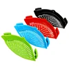 Custom design universal size adjustable clip-on kitchen food strainer silicone flexible snap strainer