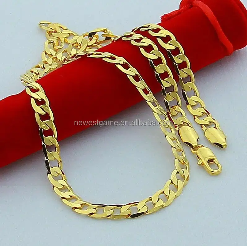 Simple 24k Gold Figaro Chain Necklace 