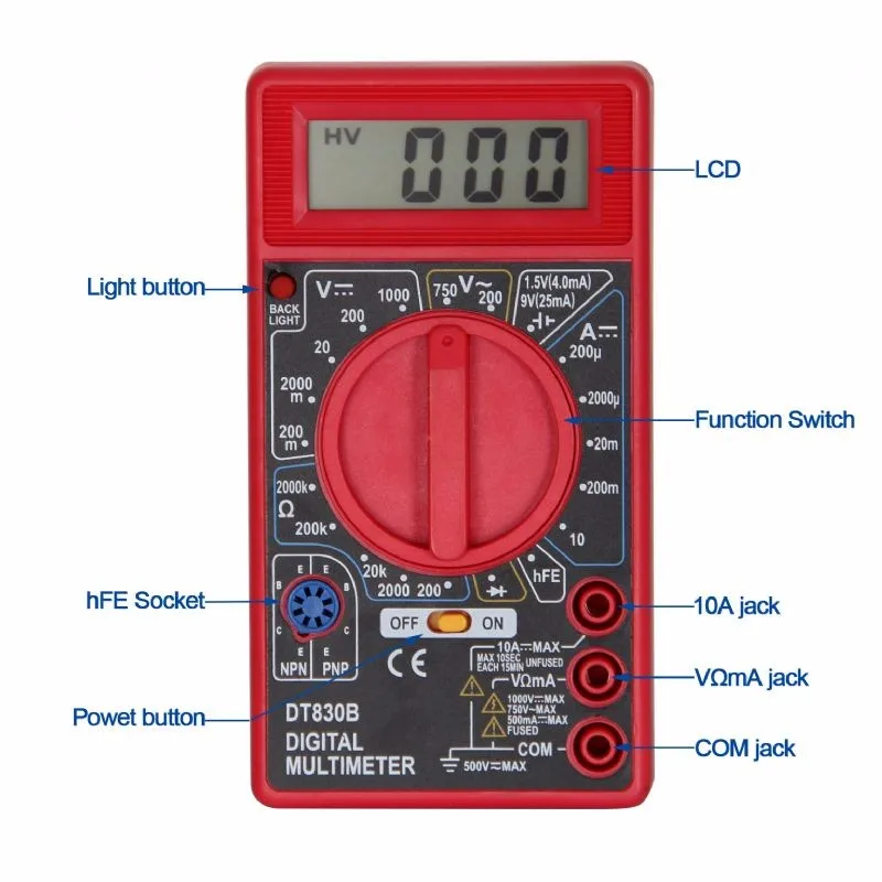 Red Color Good Digital Amp Ohm Voltmeter Lcd Mini Multimeter Dt830b ...