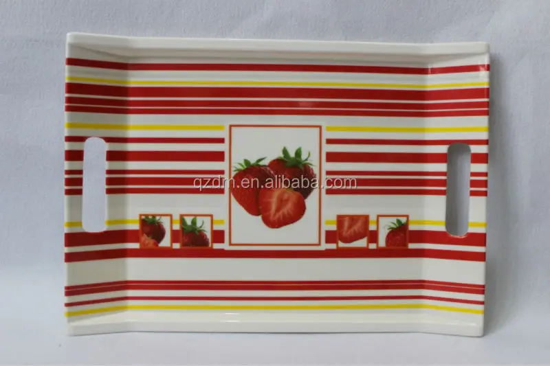 melamine tray with two handle food safa strawberry printing