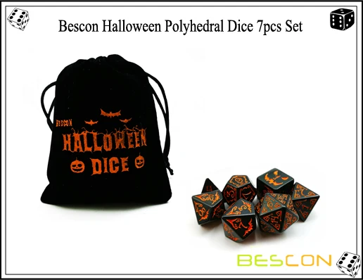 Bescon Halloween Polyhedral Dice 7pcs Set, Halloween RPG Dice Set d4 d6 d8 d10 d12 d20 d% Set of 7 Halloween Dice-DnD Dice
