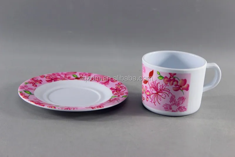 Flower Design Melamine Tea Cup And Coaster Set