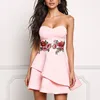 fashion women designembroidery a line short mini strapless rose pink prom dress