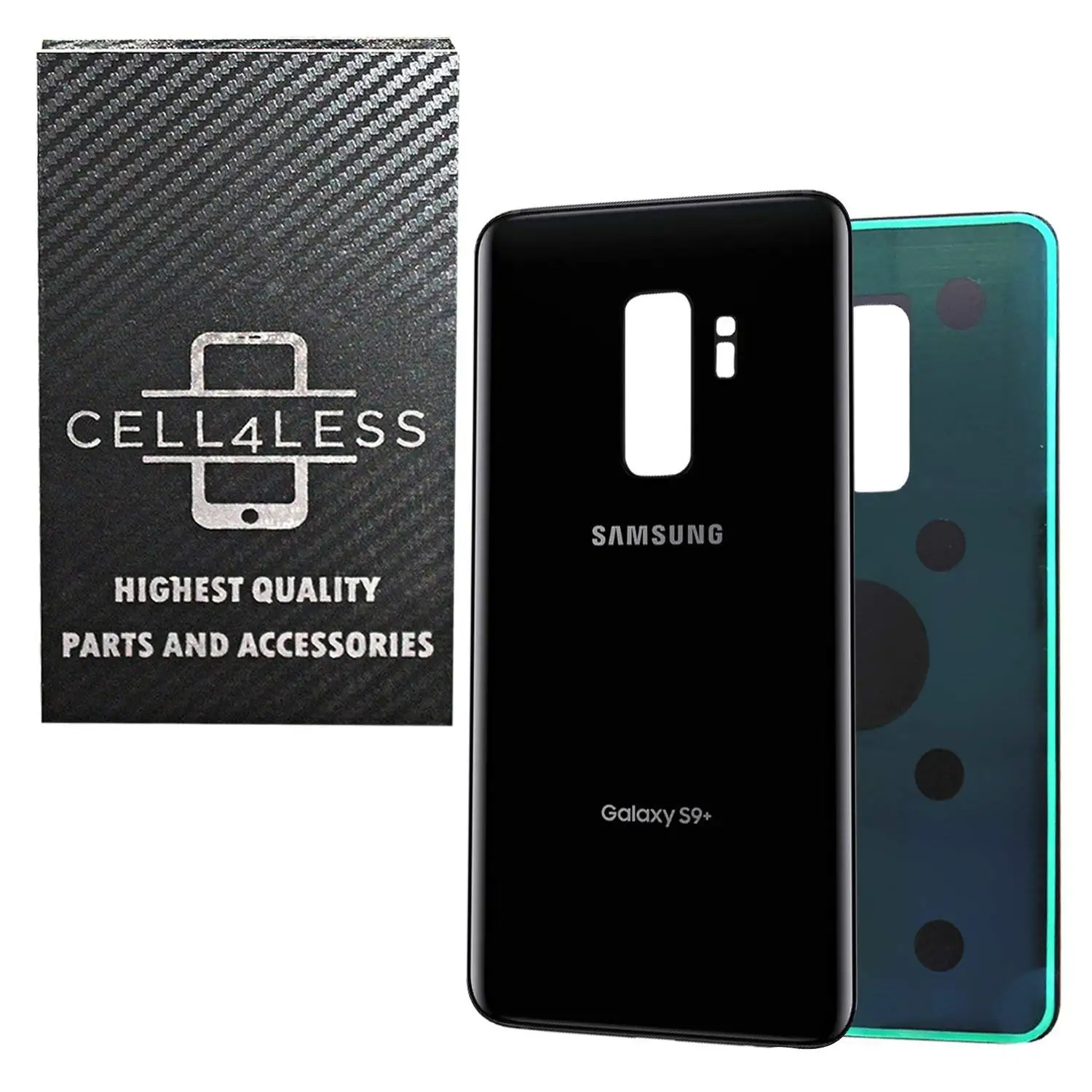 CELL4LESS Compatible Back Glass Cover Back Battery Door w/Pre-Installed Adhesive Replacement for Samsung Galaxy S9 PLUS OEM - All Models G965 All Carriers- 2 Logo - OEM Replacement (BLACK)