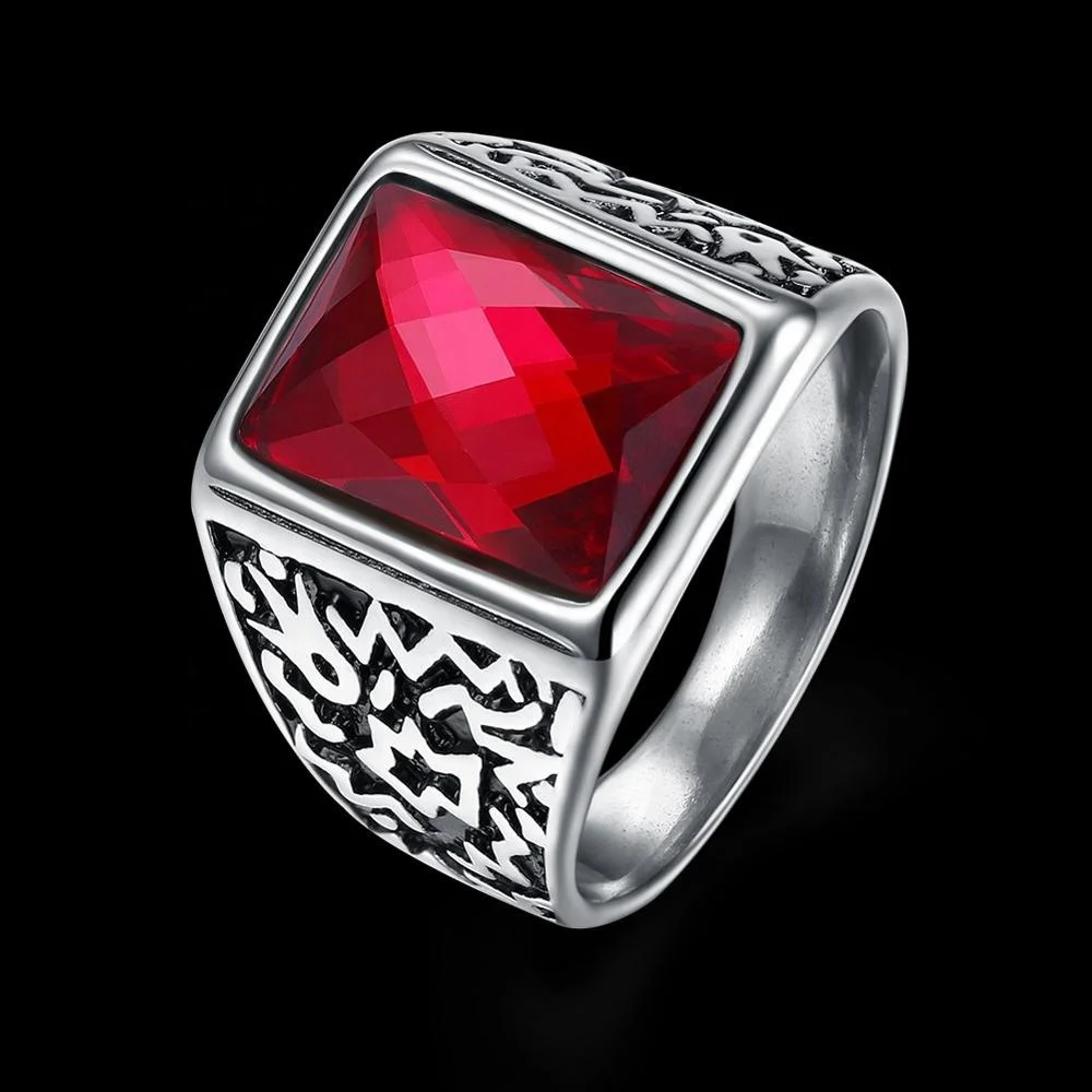 Red Diamond Ring With Crown Shaped Design rectangle Crystal Finger