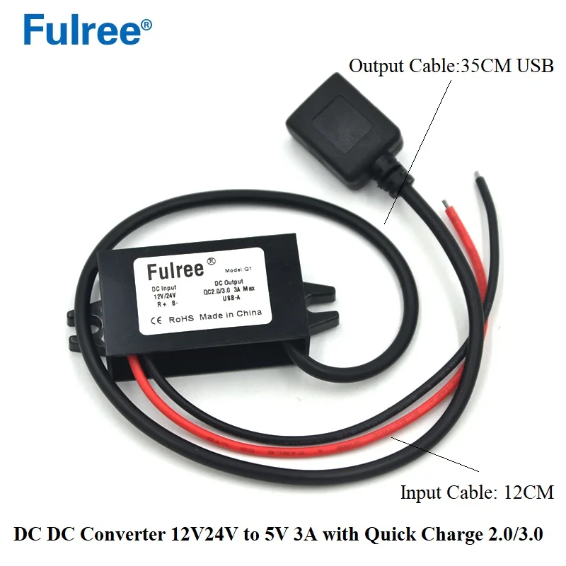 Quick Charge QC3.0 USB C Converter DC 12V/24V to 5V 3A USB Type-C Buck  Charging Module Step Down Voltage Regulator Car Power Converter Adapter