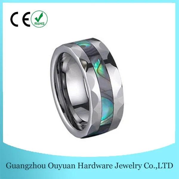 316L Stainless Steel Jewelry Men's Natural Sea Shell Koa Wood Stainless Steel Ring Dome comfort Fit