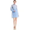 Spring Sweet Stand Collar Long Sleeved Hollow-out Lace printed Chiffon Evening Mini Dress