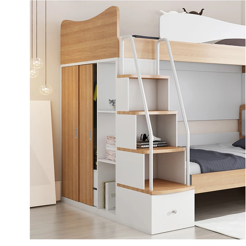 bunk bed with desk and shelves