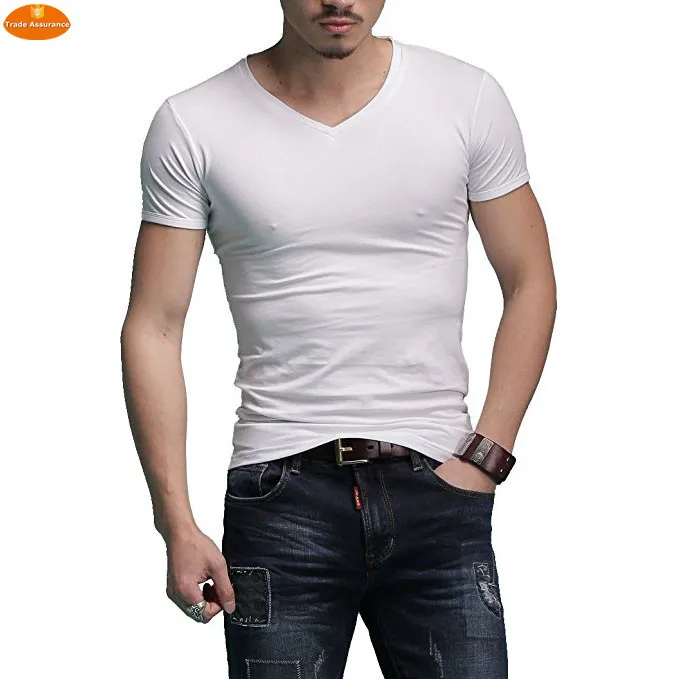 Men's Cotton Short Sleeve Classic V-neck T-shirts Casual Basic ...