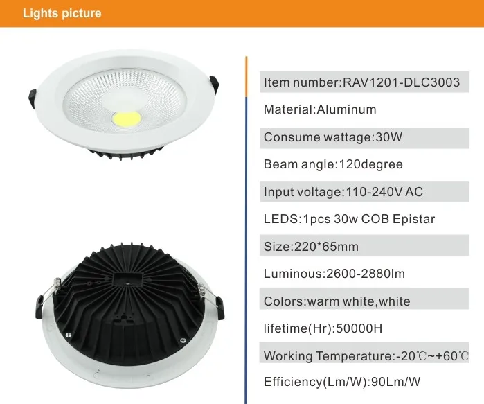 Round shape ceiling recessed 20w led downlight with 120mm cut out