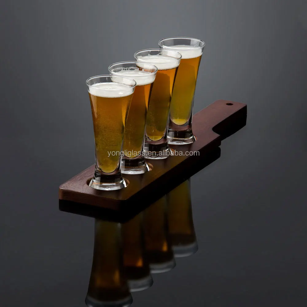Beer Sampler Glasses And Paddle,Craft Brews Beer Flight Glass Sets With