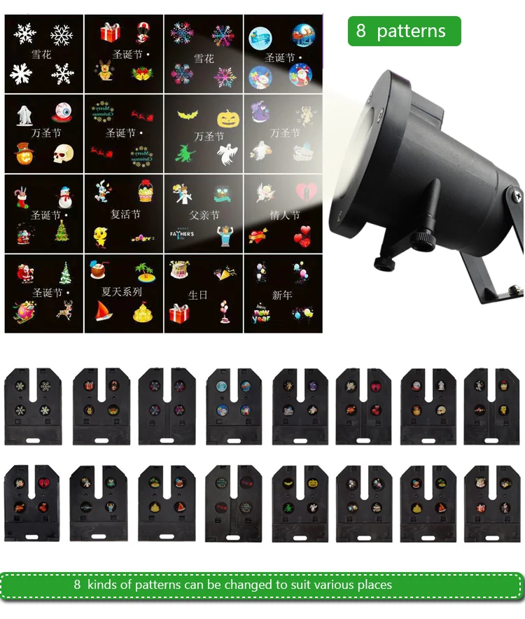 Outdoor Waterproof LED rotating  party holiday christmas projection light Wall Light Landscape Projector with 8patterns