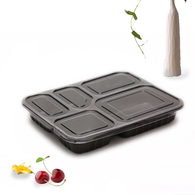 Hot 5 Compartment Food Container Divided Disposable Plastic Tiffin Box