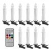 Battery Operated LED Flameless Taper Candles with Remote Control and Removable Clips for Christmas Decoration, Set of 10